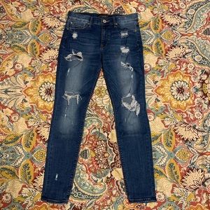 Express mid-rise jeans, distressed
